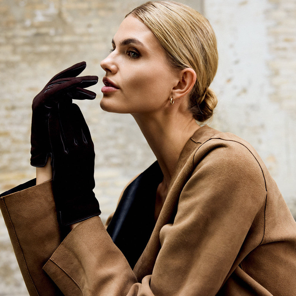 DEPECHE Stylish gloves in combined leather and suede Gloves 008 Chocolate