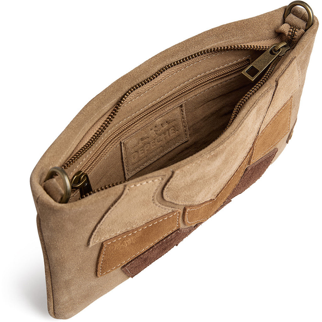 DEPECHE Suede clutch bag with brown patch details Clutch 011 Sand