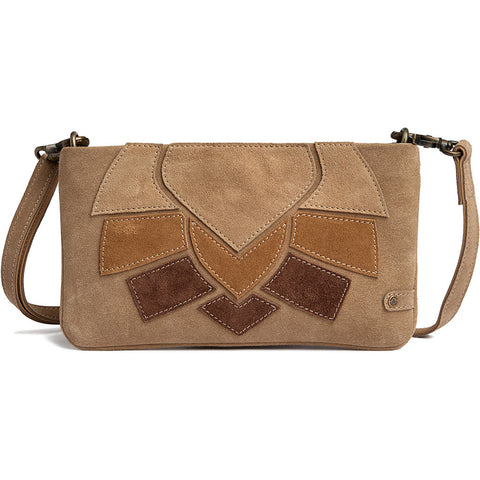 DEPECHE Suede clutch bag with brown patch details Clutch 011 Sand