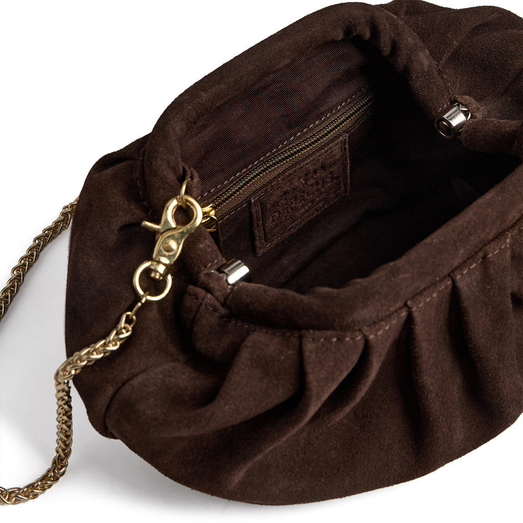 DEPECHE Suede clutch bag with strap Clutch 008 Chocolate