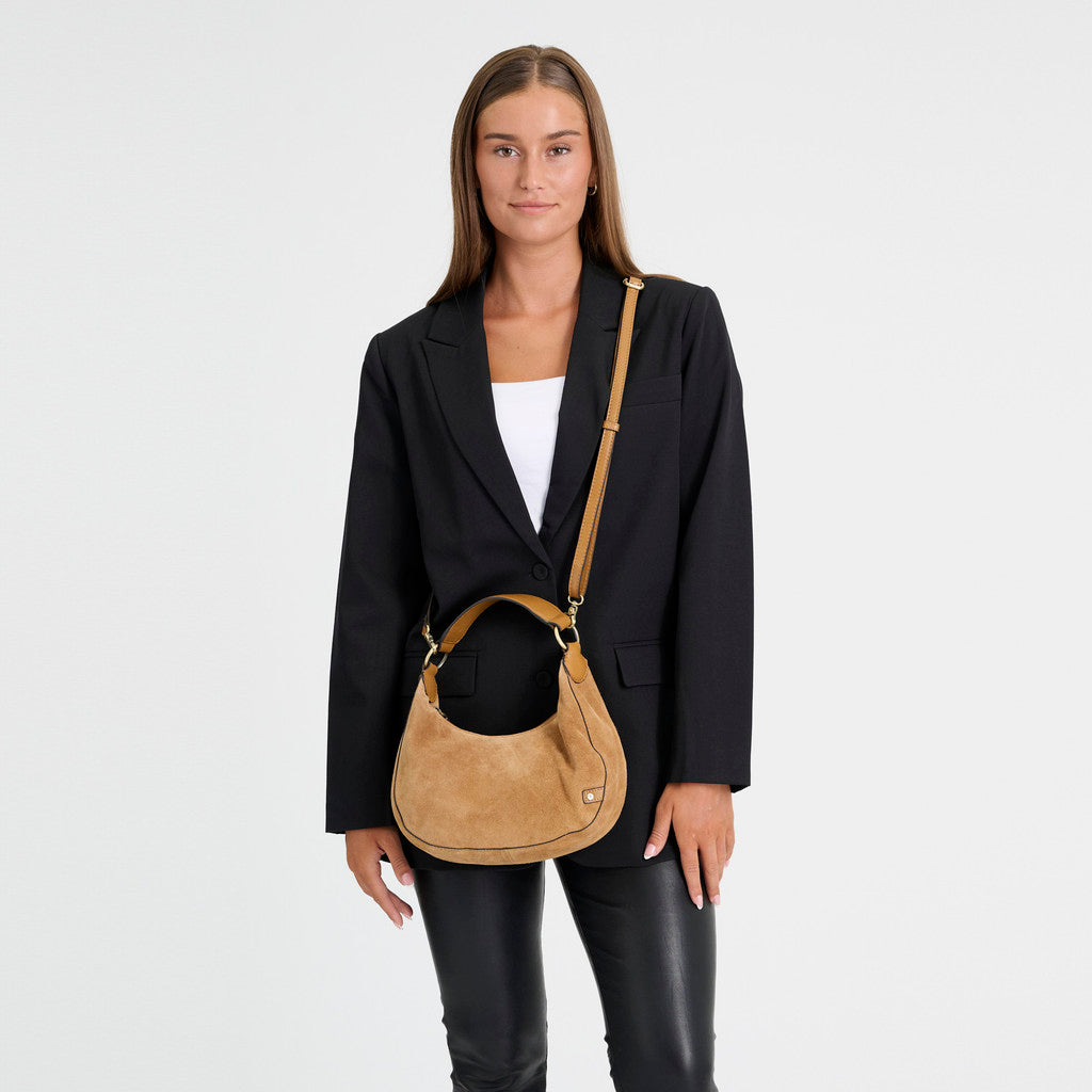DEPECHE Suede crossbody bag Crossover 196 Dark tan
