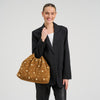 DEPECHE Suede handbag with studs and metal rings Shoulderbag / Handbag 028 Caramel