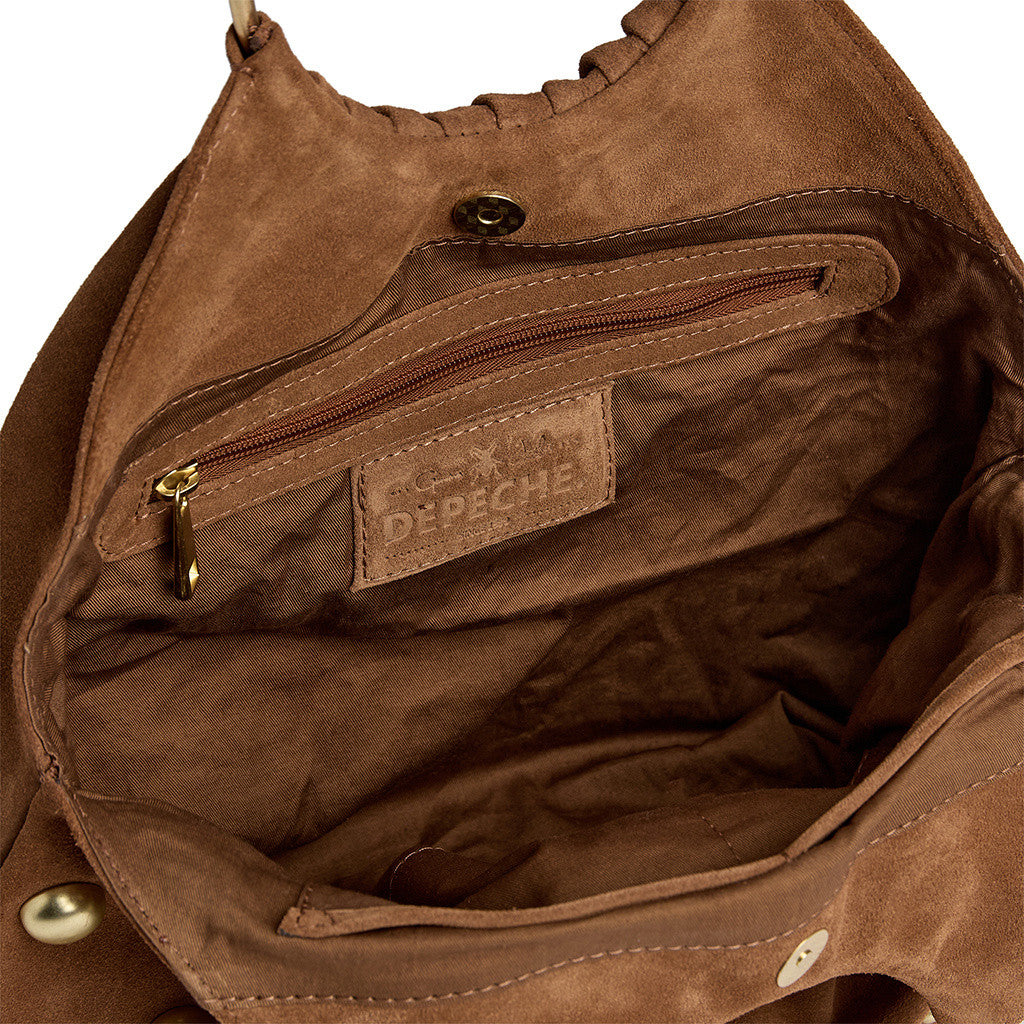 DEPECHE Suede handbag with studs and metal rings Shoulderbag / Handbag 028 Caramel