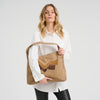 DEPECHE Suede shopper bag with brown patch details Shopper 011 Sand