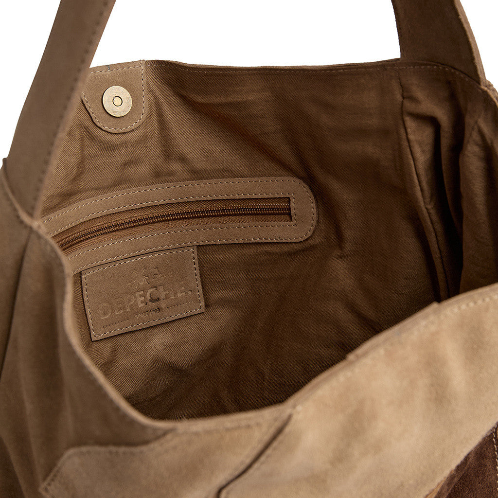 DEPECHE Suede shopper bag with brown patch details Shopper 011 Sand
