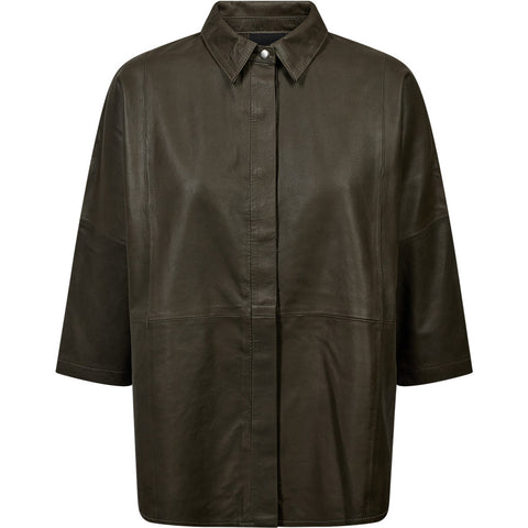 Depeche leather wear Tenna leather shirt Shirt 335 Dark Khaki