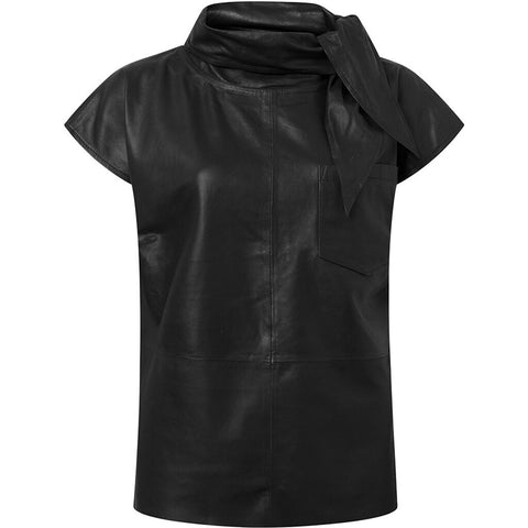 Depeche leather wear Tessa high neck leather top Tops 099 Black (Nero)