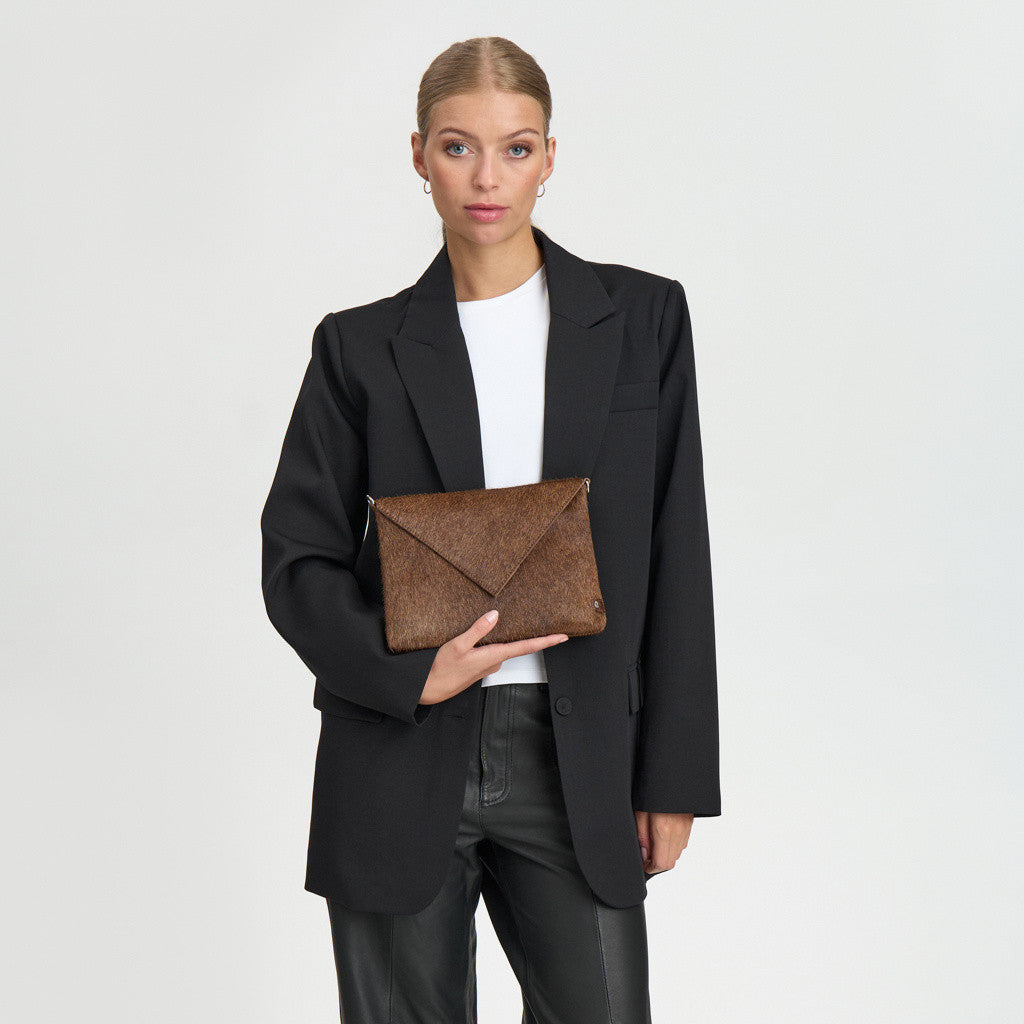 DEPECHE Hair-on leather clutch Clutch 184 Walnut