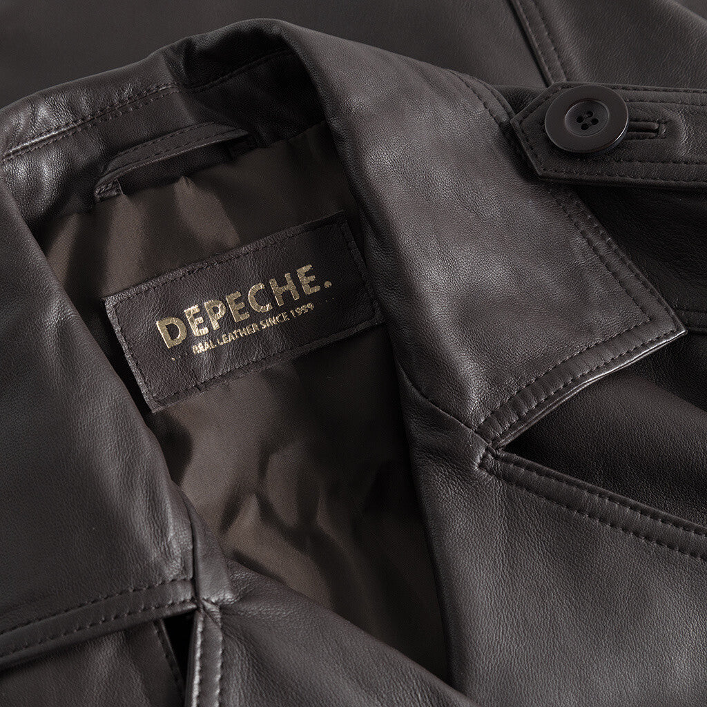 Depeche leather wear Trendy short May trenchcoat in soft leather Jackets 008 Chocolate