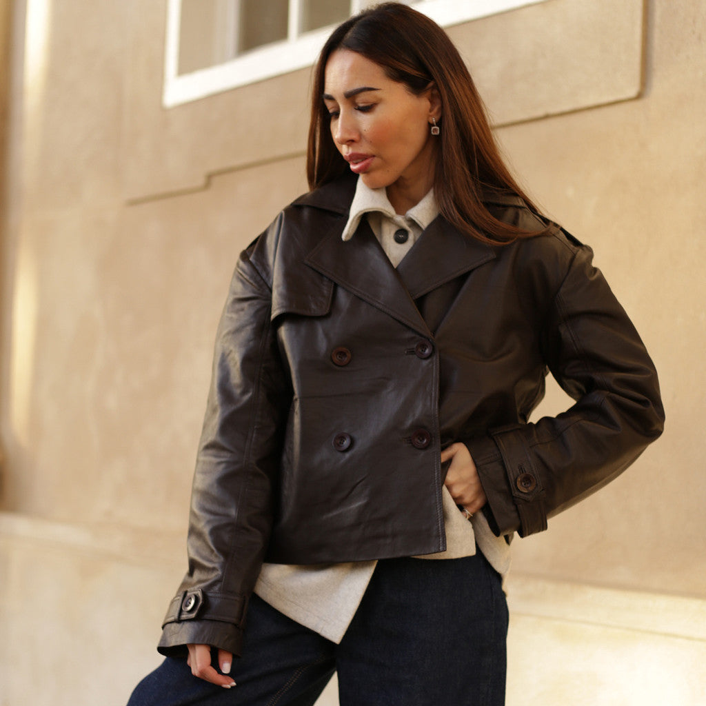 Depeche leather wear Trendy short May trenchcoat in soft leather Jackets 008 Chocolate