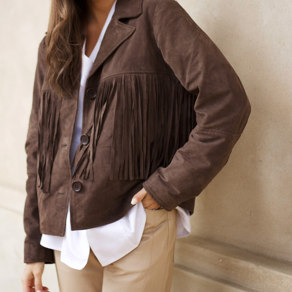 Depeche leather wear Vandana suede jacket with fringes Jackets 217 Deer