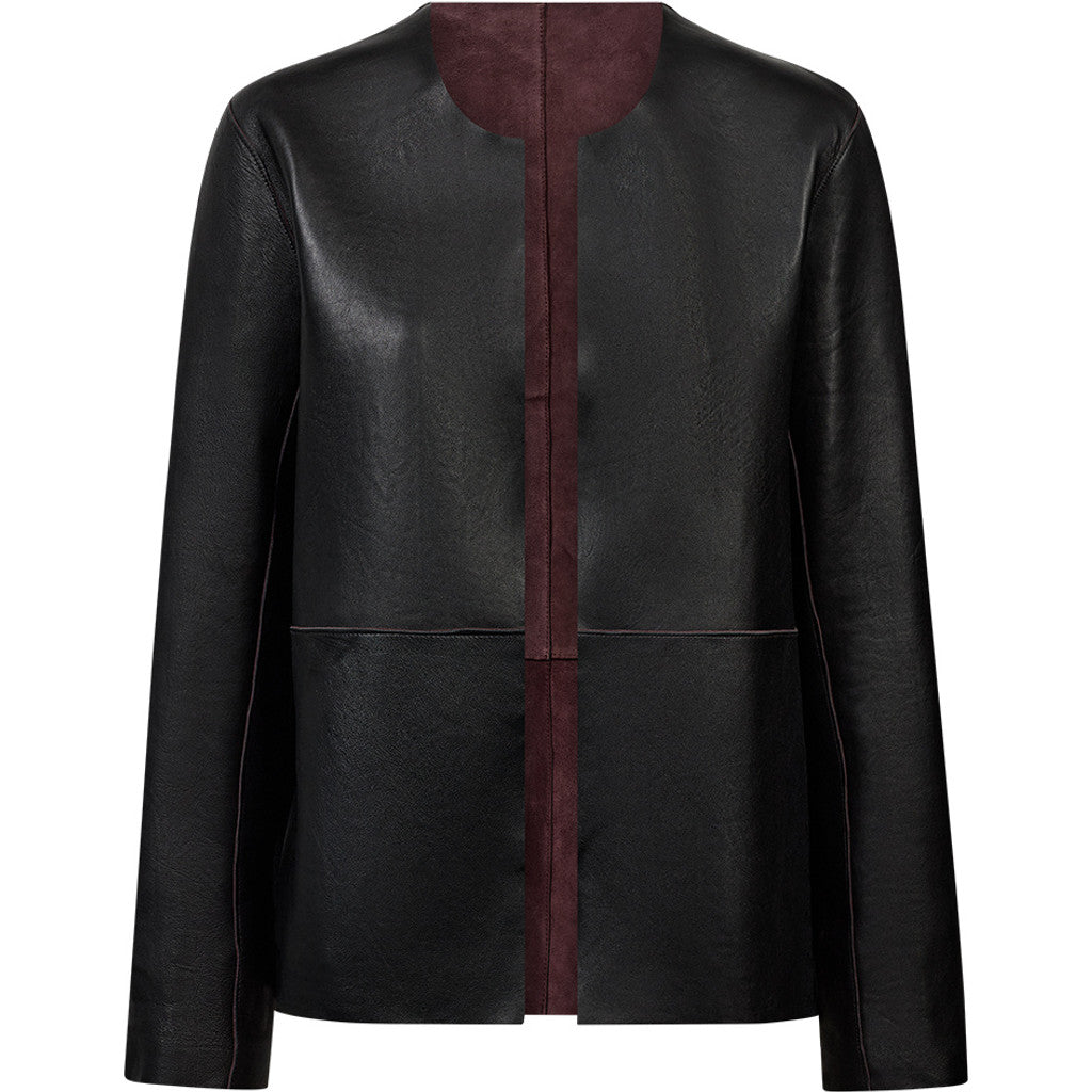Depeche leather wear Zita Short 2in1 Jacket Jacket 339 Deep Plum / Black kombi
