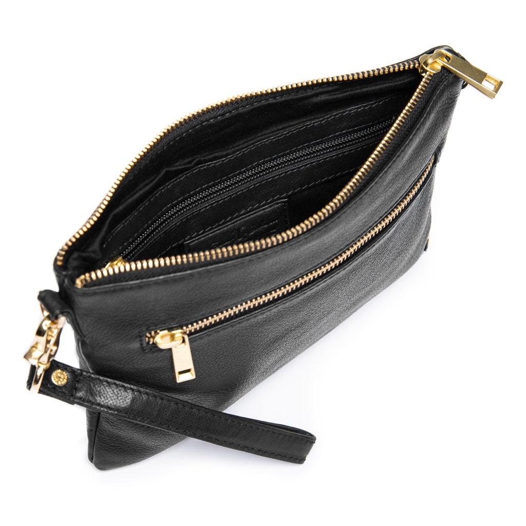 DEPECHE Beautiful leather clutch with golden zippers Small bag / Clutch 099 Black (Nero)