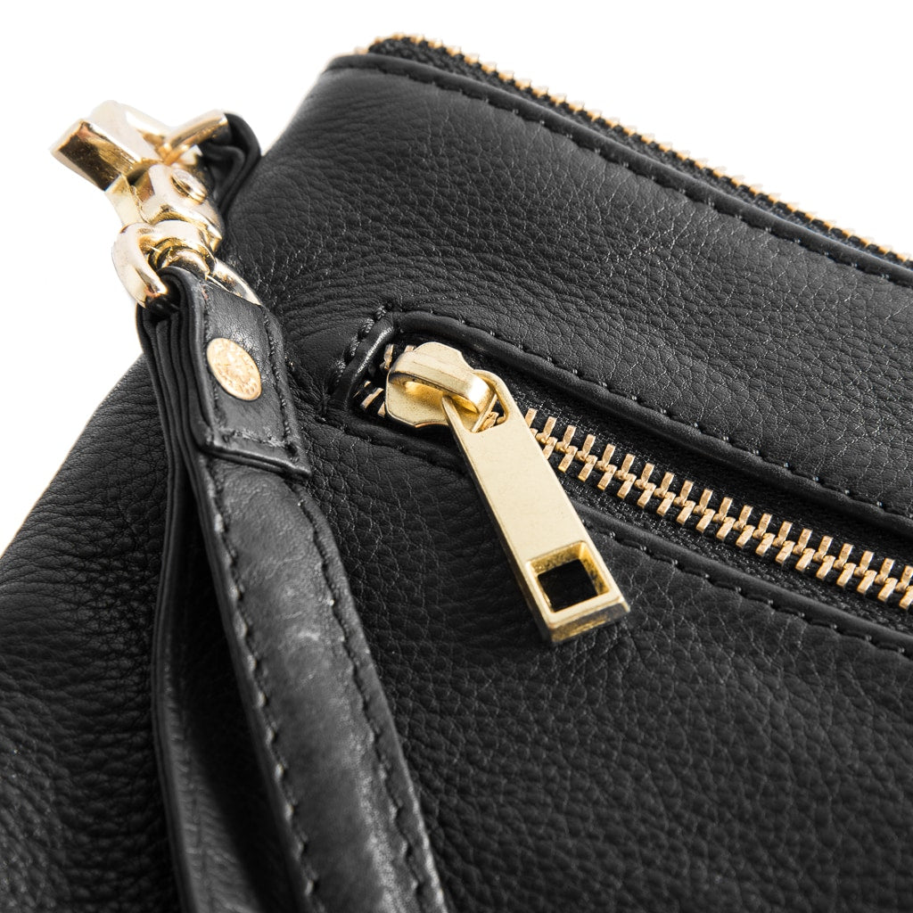 DEPECHE Beautiful leather clutch with golden zippers Small bag / Clutch 099 Black (Nero)