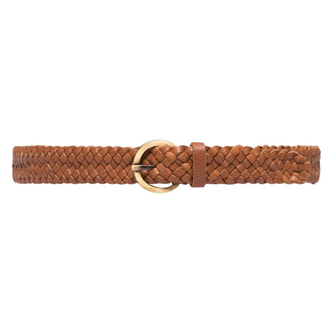 DEPECHE Braided narrow belt in soft leather Belts 014 Cognac